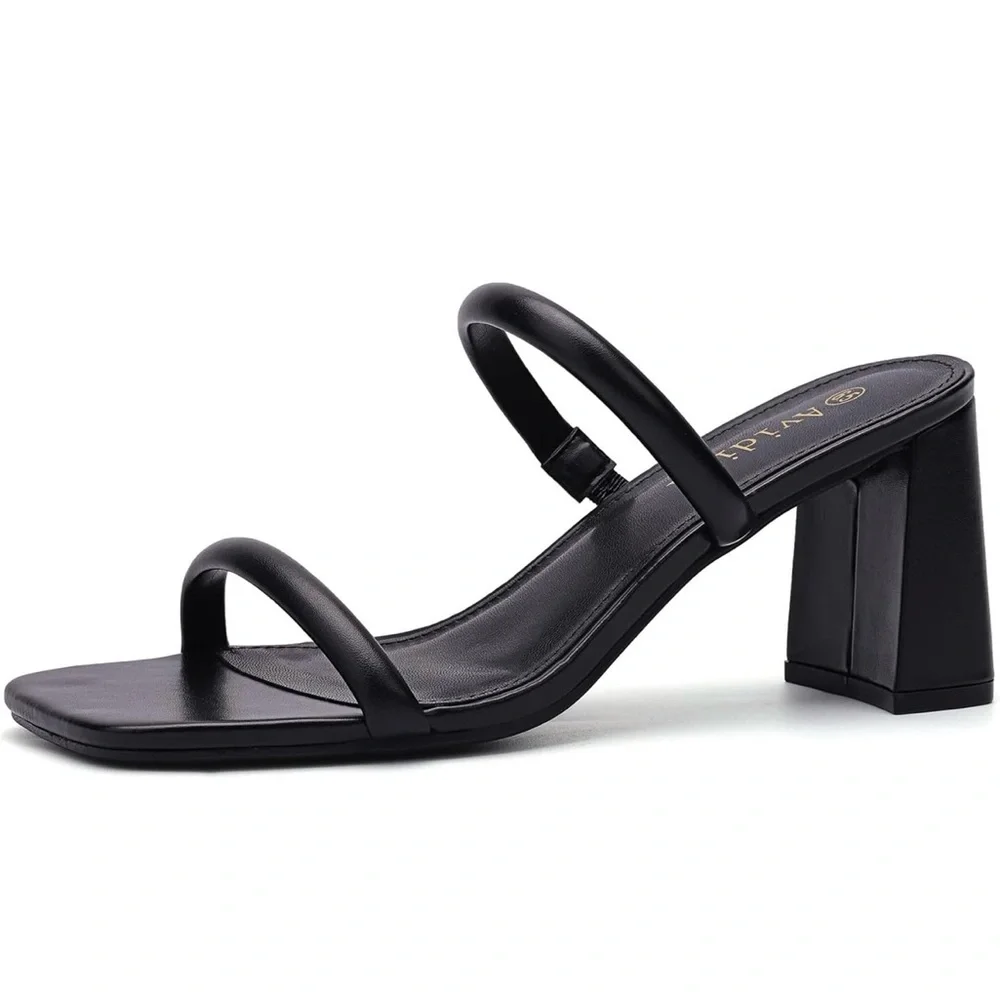 Black Double-Strap Block Heel Sandals - Picture 2 of 2
